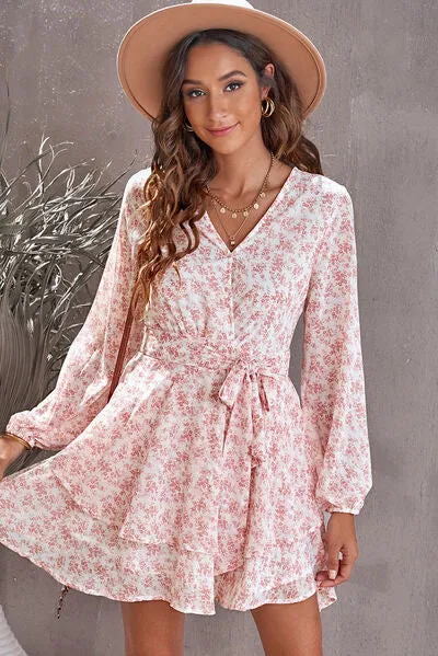 Floral Surplice Balloon Sleeve Layered Dress sold by Charming Charlie product image thumbnail 2