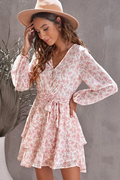 Floral Surplice Balloon Sleeve Layered Dress sold by Charming Charlie product image thumbnail 3