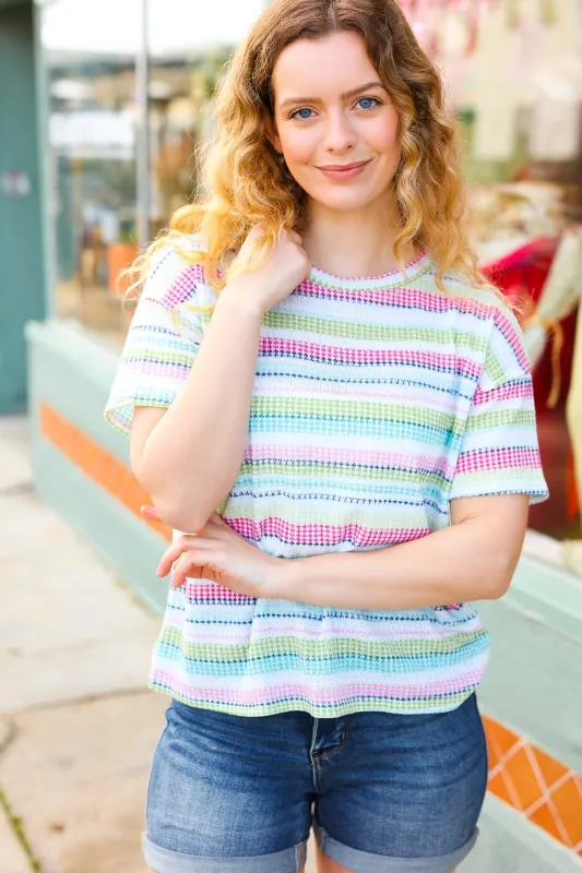 Lime & Navy Textured Vintage Stripe Sweater Top sold by Charming Charlie