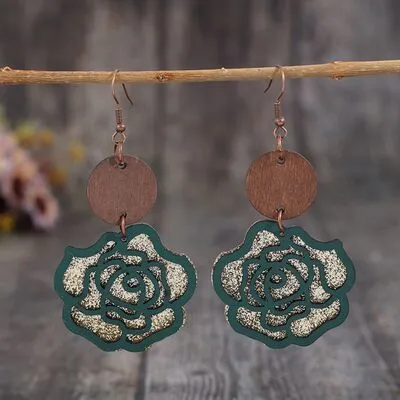 Wooden Alloy Rose Shape Dangle Earrings sold by Charming Charlie product image thumbnail 5