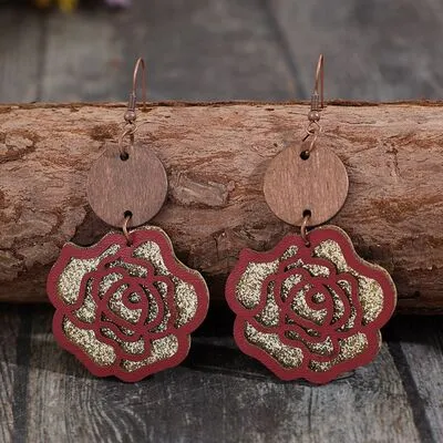 Wooden Alloy Rose Shape Dangle Earrings sold by Charming Charlie product image thumbnail 2
