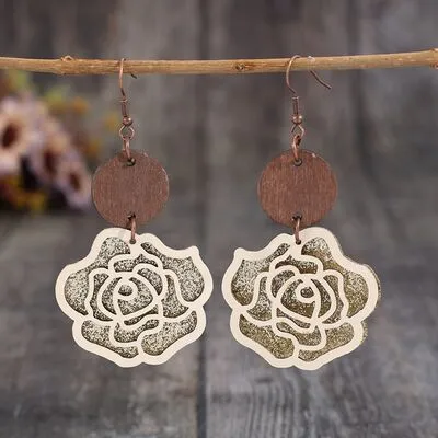 Wooden Alloy Rose Shape Dangle Earrings sold by Charming Charlie product image thumbnail 3