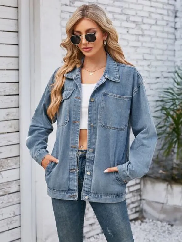 Pocketd Button Up Detachable Hooded Denim Jacket sold by Charming Charlie