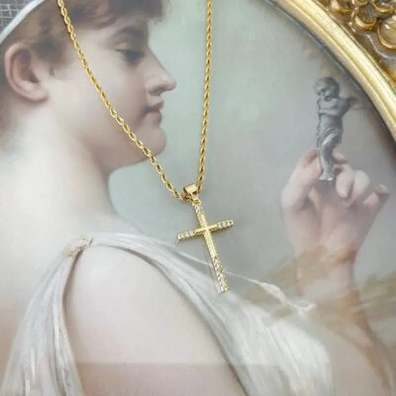 Stainless Steel Inlaid Zircon Cross Necklace sold by Charming Charlie
