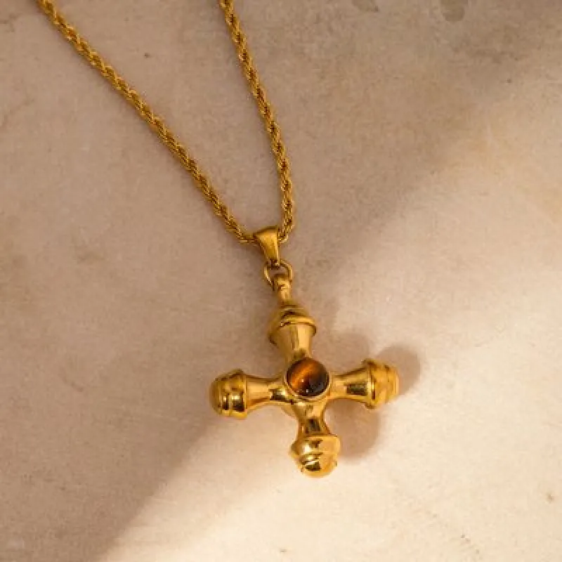 Gold-Plated Stainless Steel Cross Shape Pendant Necklace sold by Charming Charlie