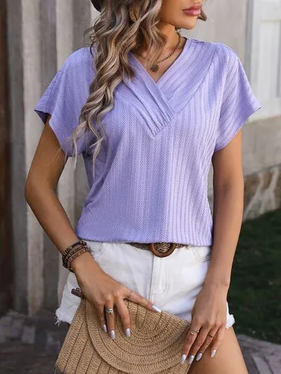 Textured Surplice Short Sleeve Blouse sold by Charming Charlie product image thumbnail 5