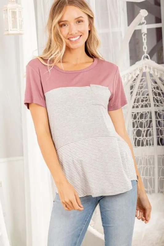 Heimish Color Block Striped Round Neck Short Sleeve T-Shirt sold by Charming Charlie