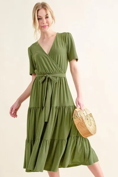 And The Why Soft Short Sleeve Tiered Midi Dress sold by Charming Charlie product image thumbnail 5