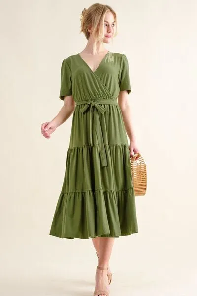 And The Why Soft Short Sleeve Tiered Midi Dress sold by Charming Charlie product image thumbnail 4
