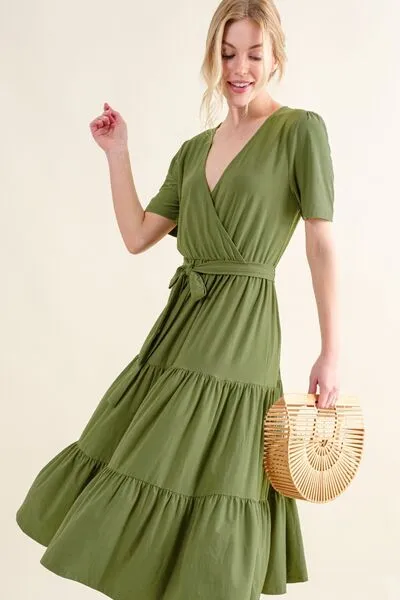 And The Why Soft Short Sleeve Tiered Midi Dress sold by Charming Charlie