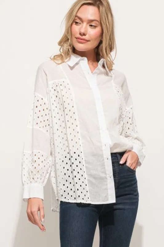And The Why Eyelet Long Sleeve Button Down Shirt sold by Charming Charlie