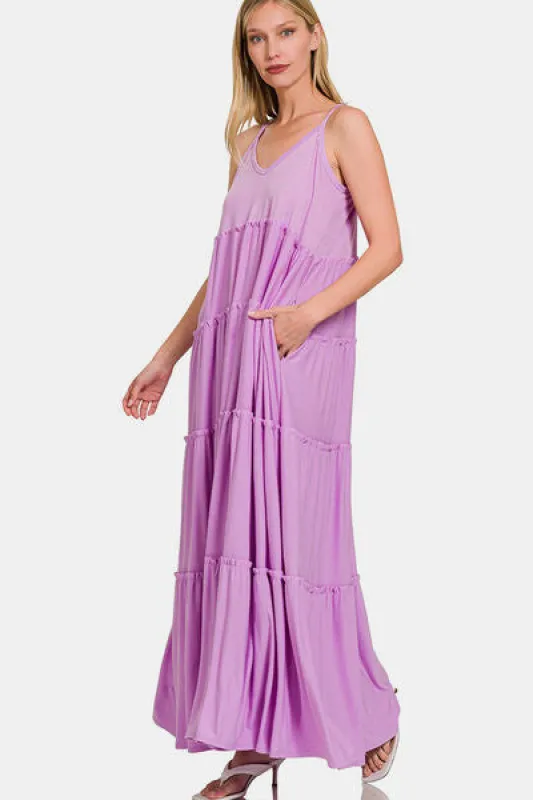 Zenana Frill Tiered V-Neck Maxi Cami Dress sold by Charming Charlie