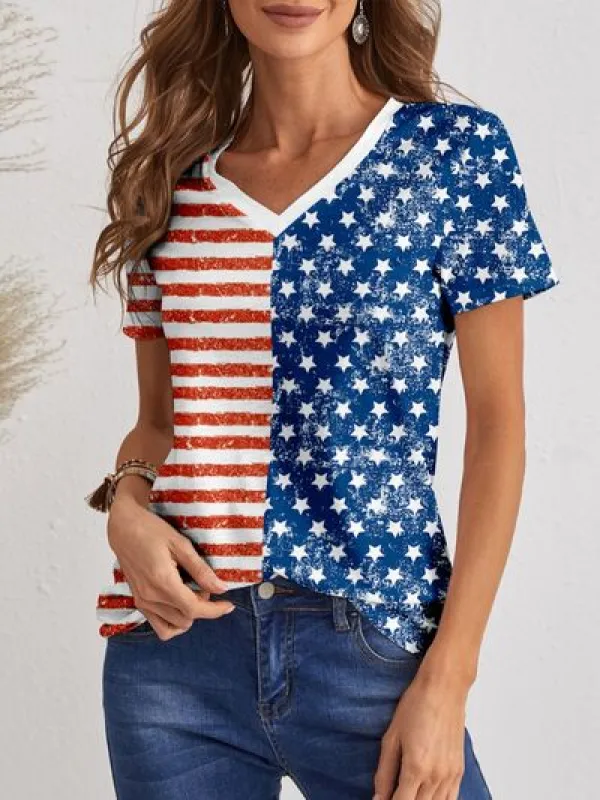 Printed V-Neck Short Sleeve T-Shirt sold by Charming Charlie