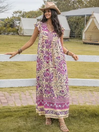 Ruffled Printed Tie Neck Cap Sleeve Dress sold by Charming Charlie product image thumbnail 3