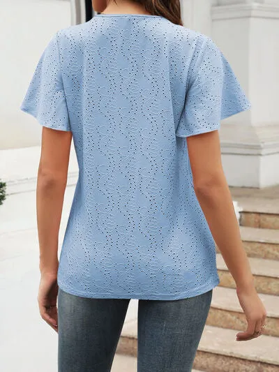 Eyelet V-Neck Short Sleeve Blouse sold by Charming Charlie product image thumbnail 5