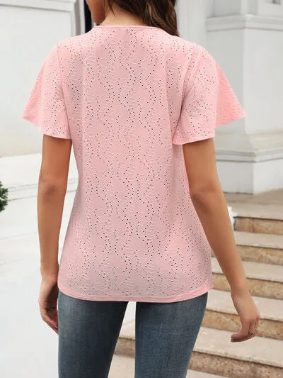 Eyelet V-Neck Short Sleeve Blouse sold by Charming Charlie product image thumbnail 2