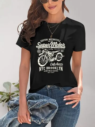 Motorcycle Graphic Round Neck T-Shirt sold by Charming Charlie product image thumbnail 4