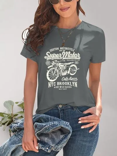 Motorcycle Graphic Round Neck T-Shirt sold by Charming Charlie