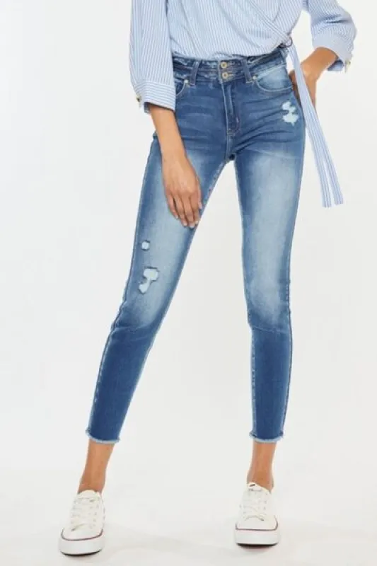 Kancan Distressed Raw Hem High Waist Jeans sold by Charming Charlie