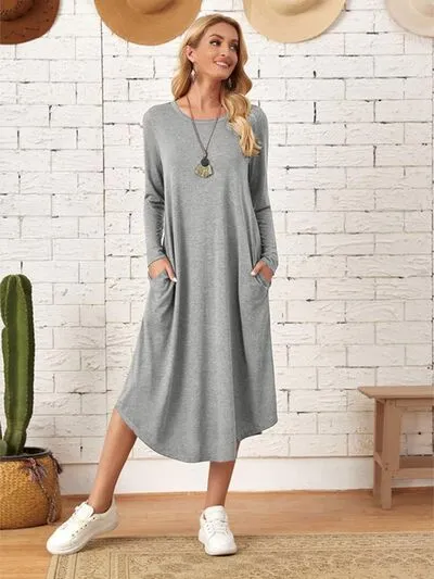 Pocketed Round Neck Long Sleeve Tee Dress sold by Charming Charlie product image thumbnail 4