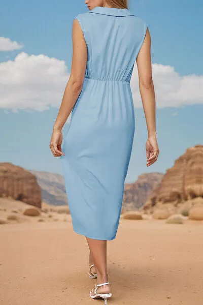 Slit Johnny Collar Sleeveless Midi Dress sold by Charming Charlie product image thumbnail 2