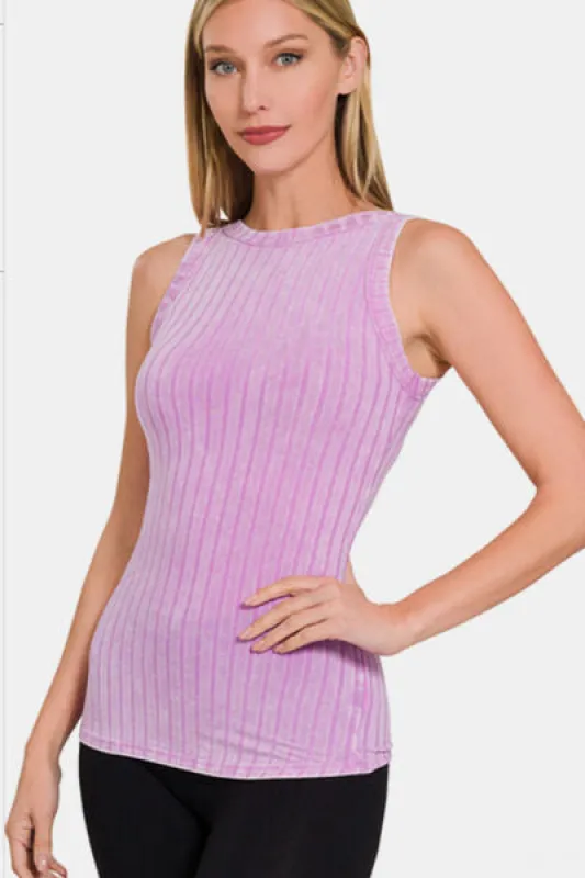 Zenana Ribbed Washed Round Neck Tank sold by Charming Charlie