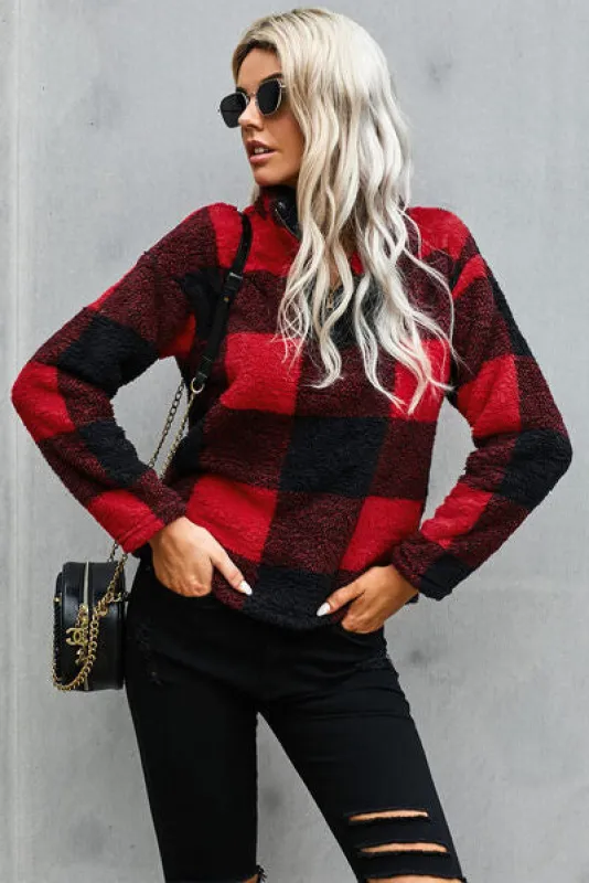 Half Zip Plaid Turtleneck Sweatshirt sold by Charming Charlie