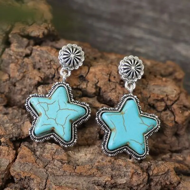 Artificial Turquoise Alloy Star Earrings sold by Charming Charlie
