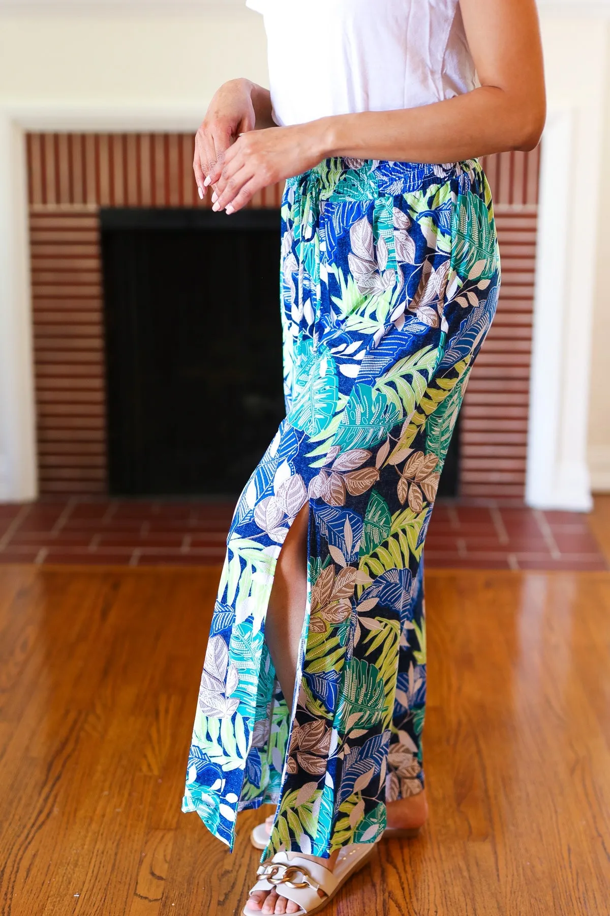 Tropical Boho Smocked Waist Side Slit Palazzo Pants sold by Charming Charlie