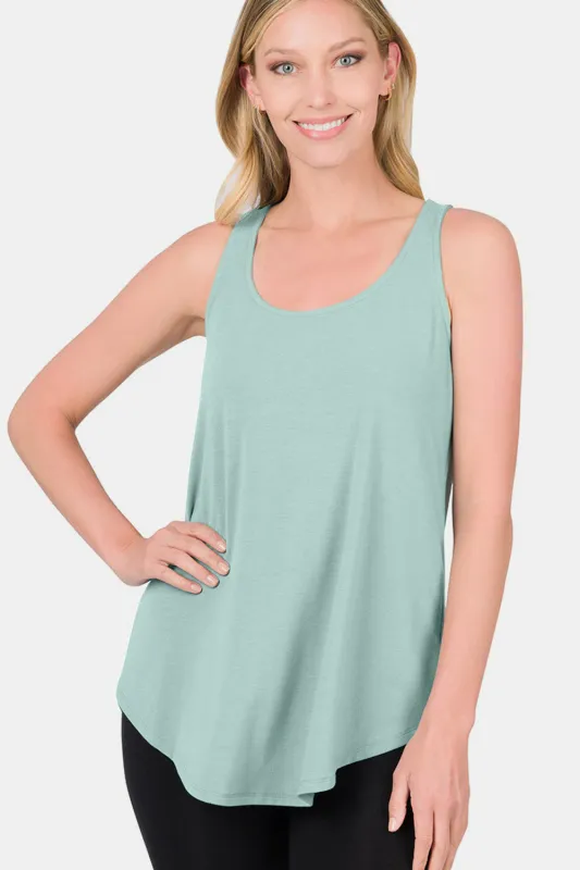 Zenana Round Neck Curved Hem Tank sold by Charming Charlie