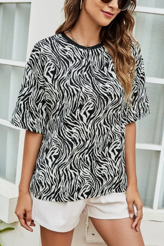 Printed Round Neck Half Sleeve Top sold by Charming Charlie