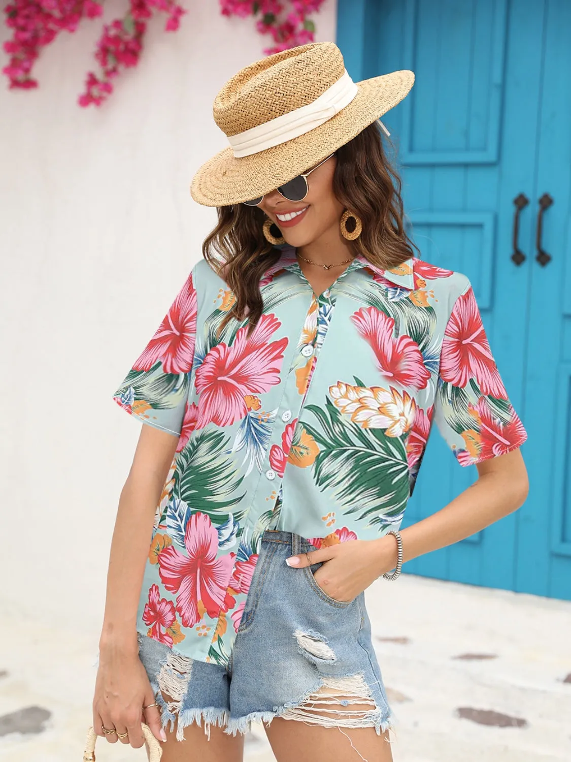 Printed Collared Neck Short Sleeve Shirt sold by Charming Charlie product image thumbnail 5