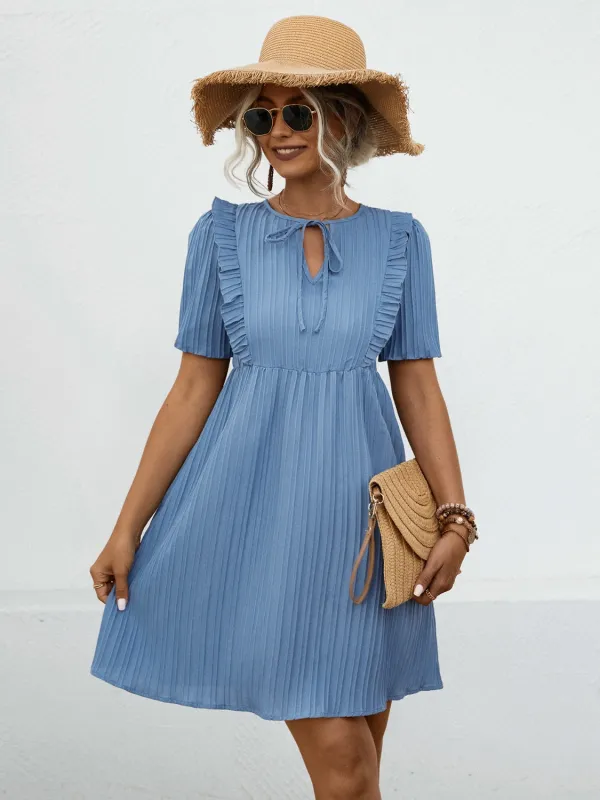 Tie Neck Short Sleeve Mini Dress sold by Charming Charlie