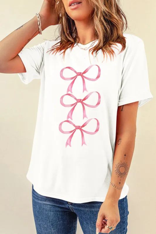 Bow Graphic Round Neck Short Sleeve T-Shirt sold by Charming Charlie