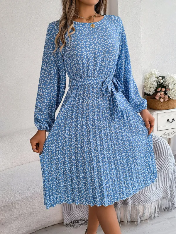 Ditsy Floral Tie Waist Pleated Dress sold by Charming Charlie