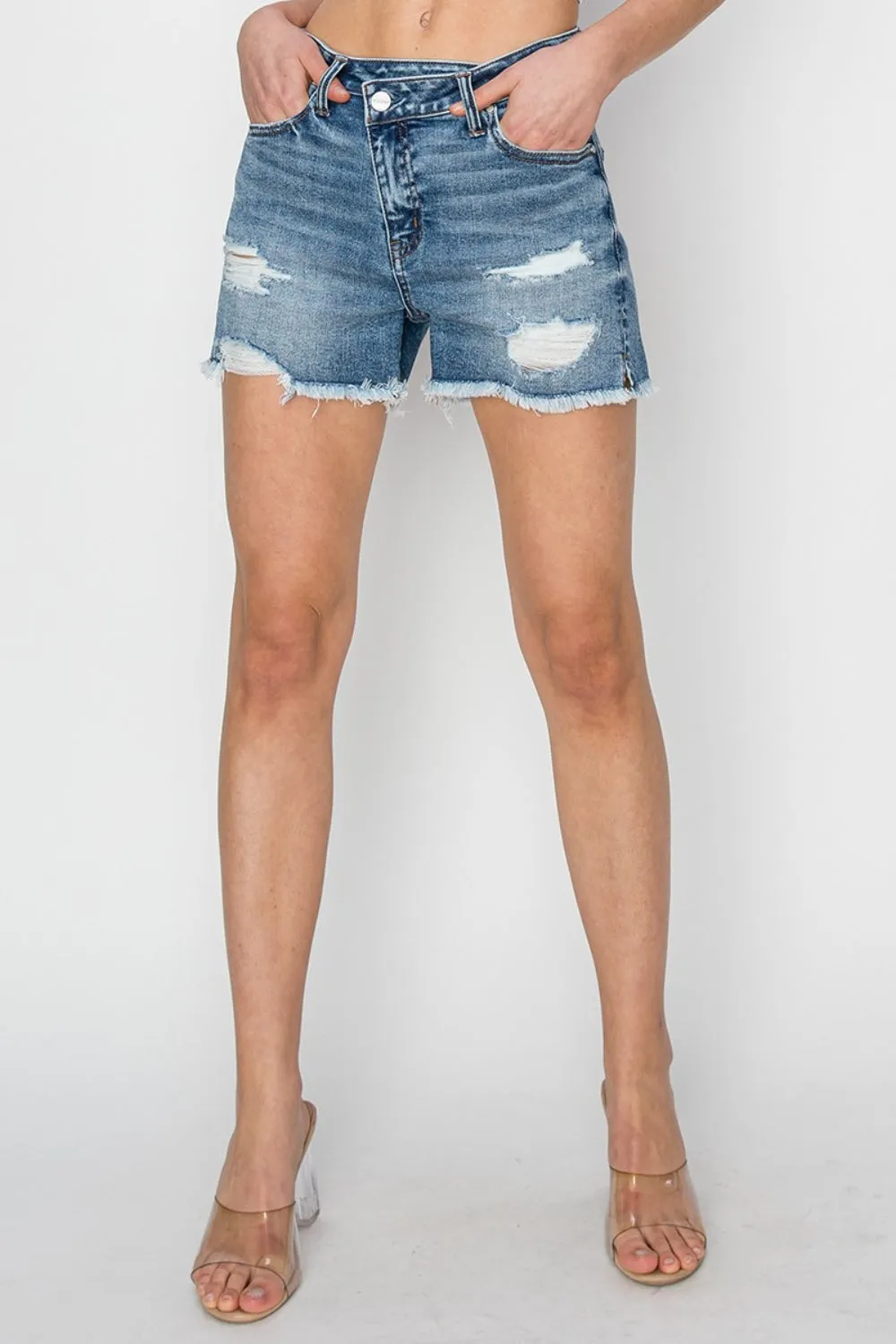 RISEN Stepped Waist Frayed Denim Shorts sold by Charming Charlie product image thumbnail 4