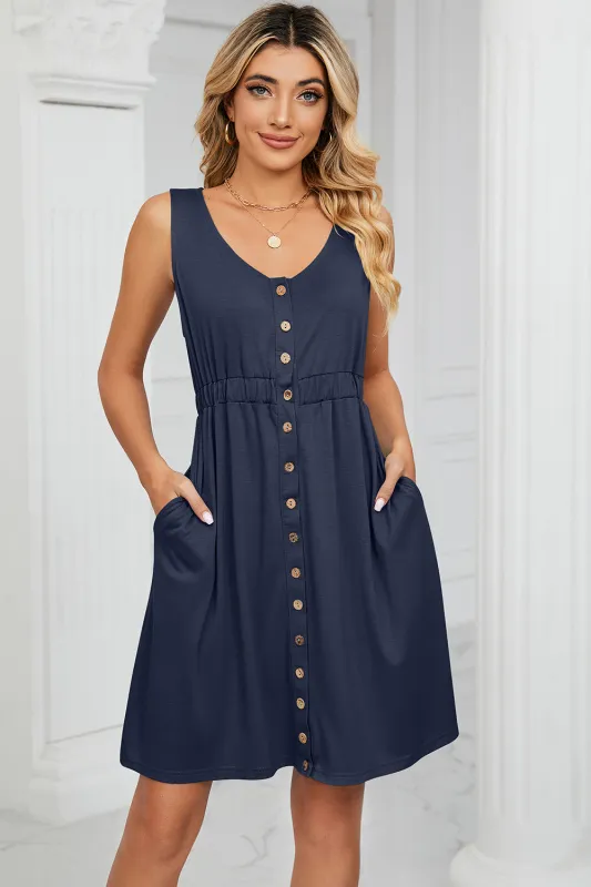 Buttoned Wide Strap Mini Dress sold by Charming Charlie