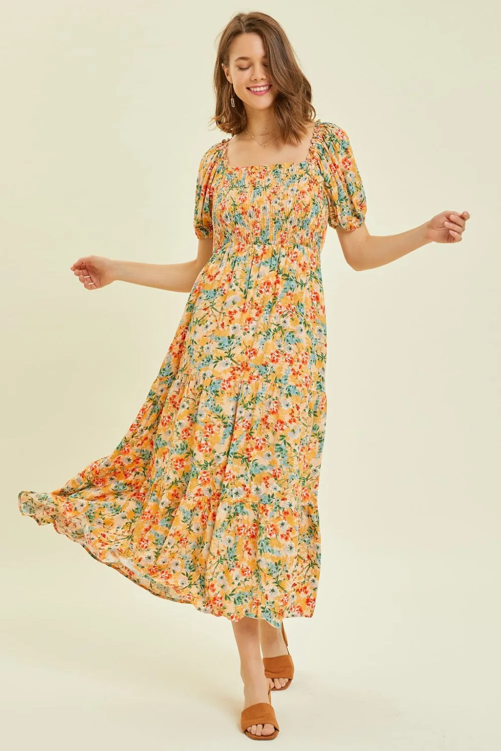 HEYSON Full Size Floral Smocked Tiered Midi Dress sold by Charming Charlie product image thumbnail 3