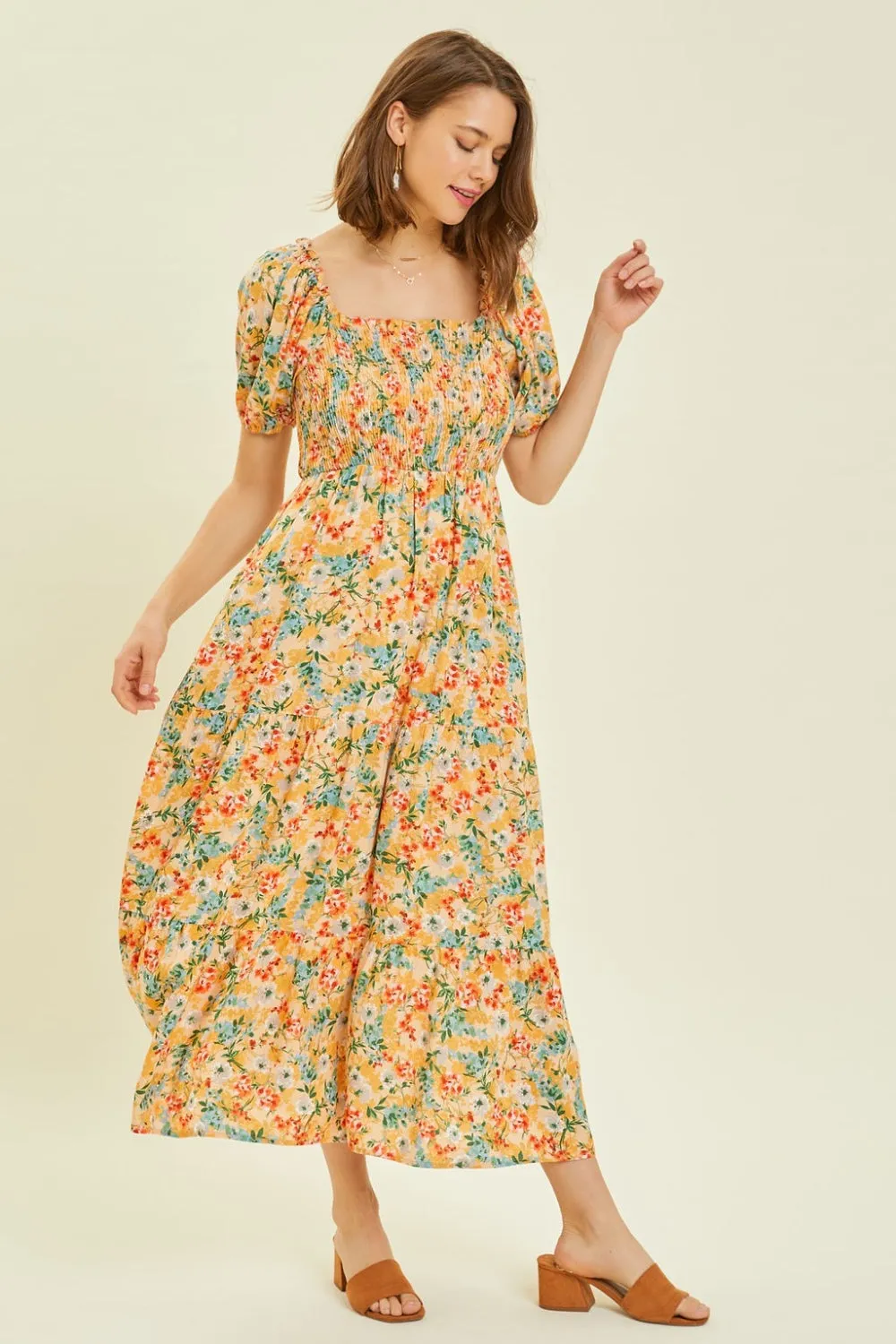 HEYSON Full Size Floral Smocked Tiered Midi Dress sold by Charming Charlie product image thumbnail 4