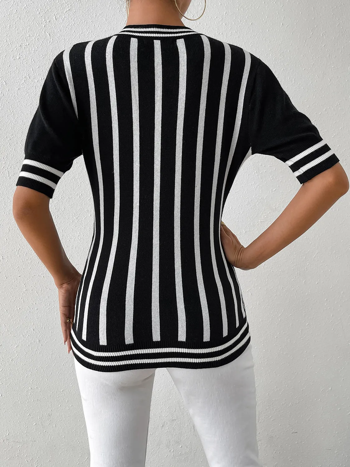 Striped Round Neck Half Sleeve Knit Top sold by Charming Charlie product image thumbnail 2