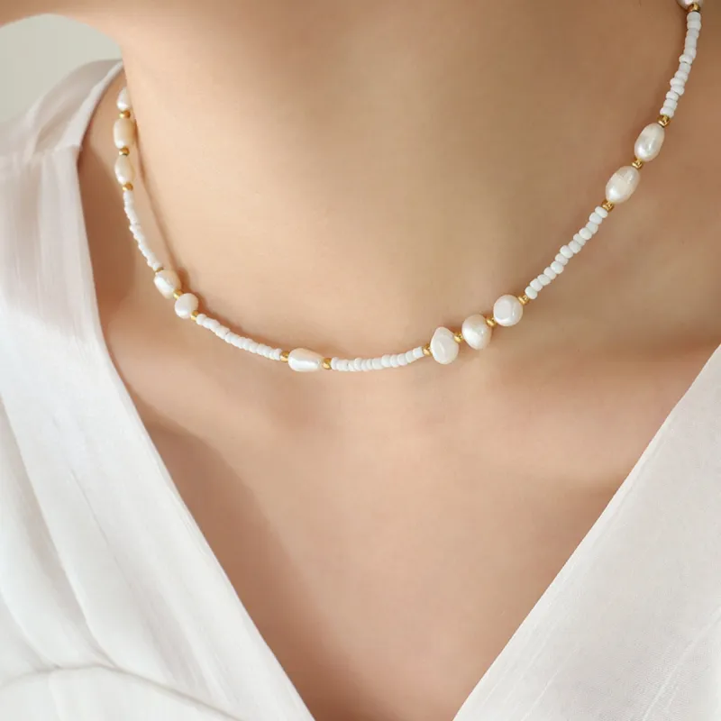 Titanium Steel Glass Bead Pearl Necklace sold by Charming Charlie