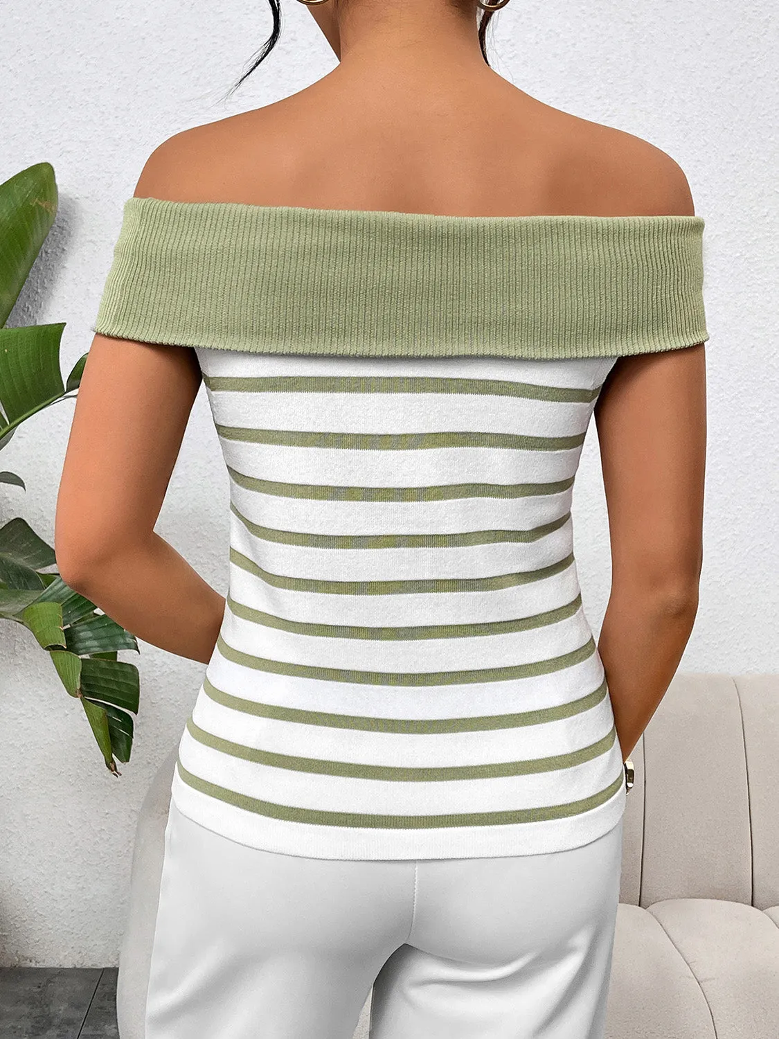 Decorative Button Striped Off-Shoulder Knit Top sold by Charming Charlie product image thumbnail 2