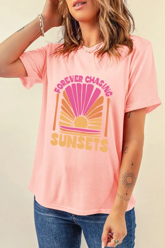 FOREVER CHASING SUNSETS Round Neck T-Shirt sold by Charming Charlie