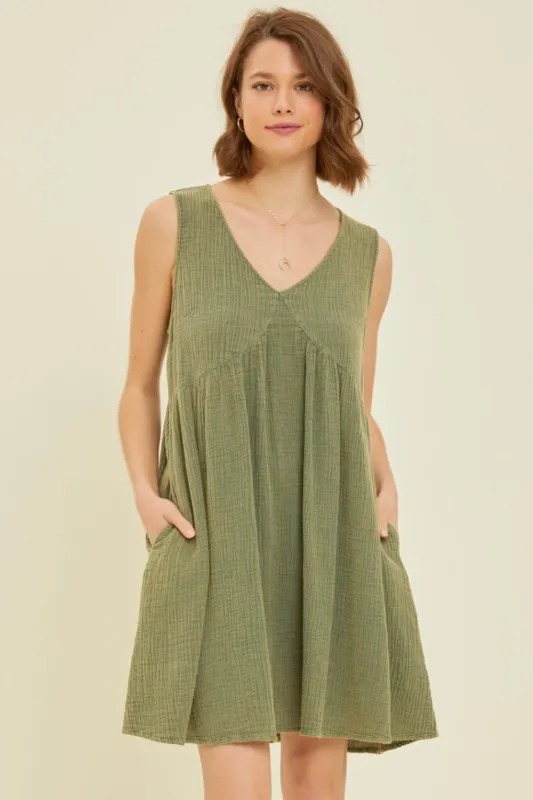HEYSON Full Size Texture V-Neck Sleeveless Flare Mini Dress sold by Charming Charlie