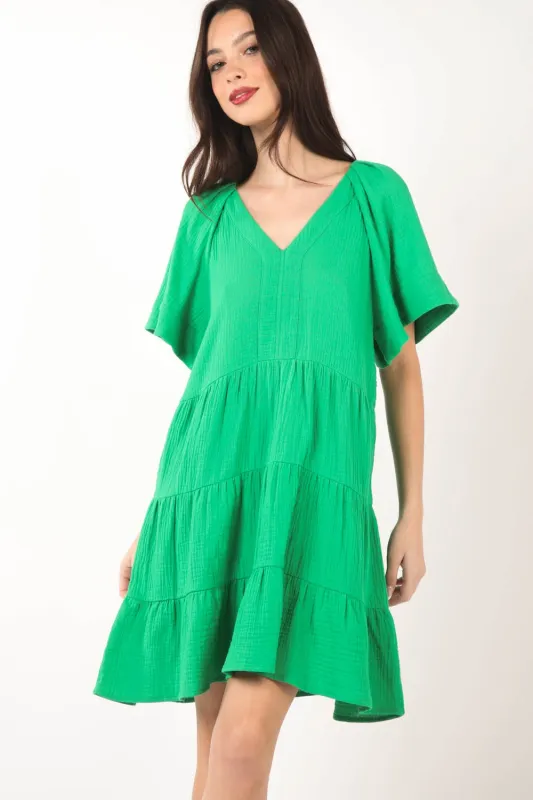 VERY J Texture V-Neck Ruffled Tiered Dress sold by Charming Charlie