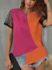 Color Block Notched Short Sleeve T-Shirt sold by Charming Charlie