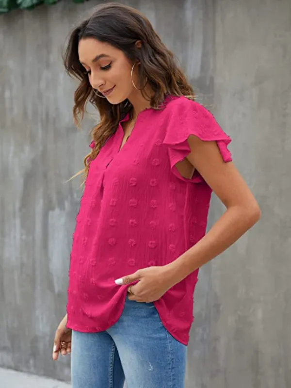 Swiss Dot Notched Cap Sleeve Blouse sold by Charming Charlie