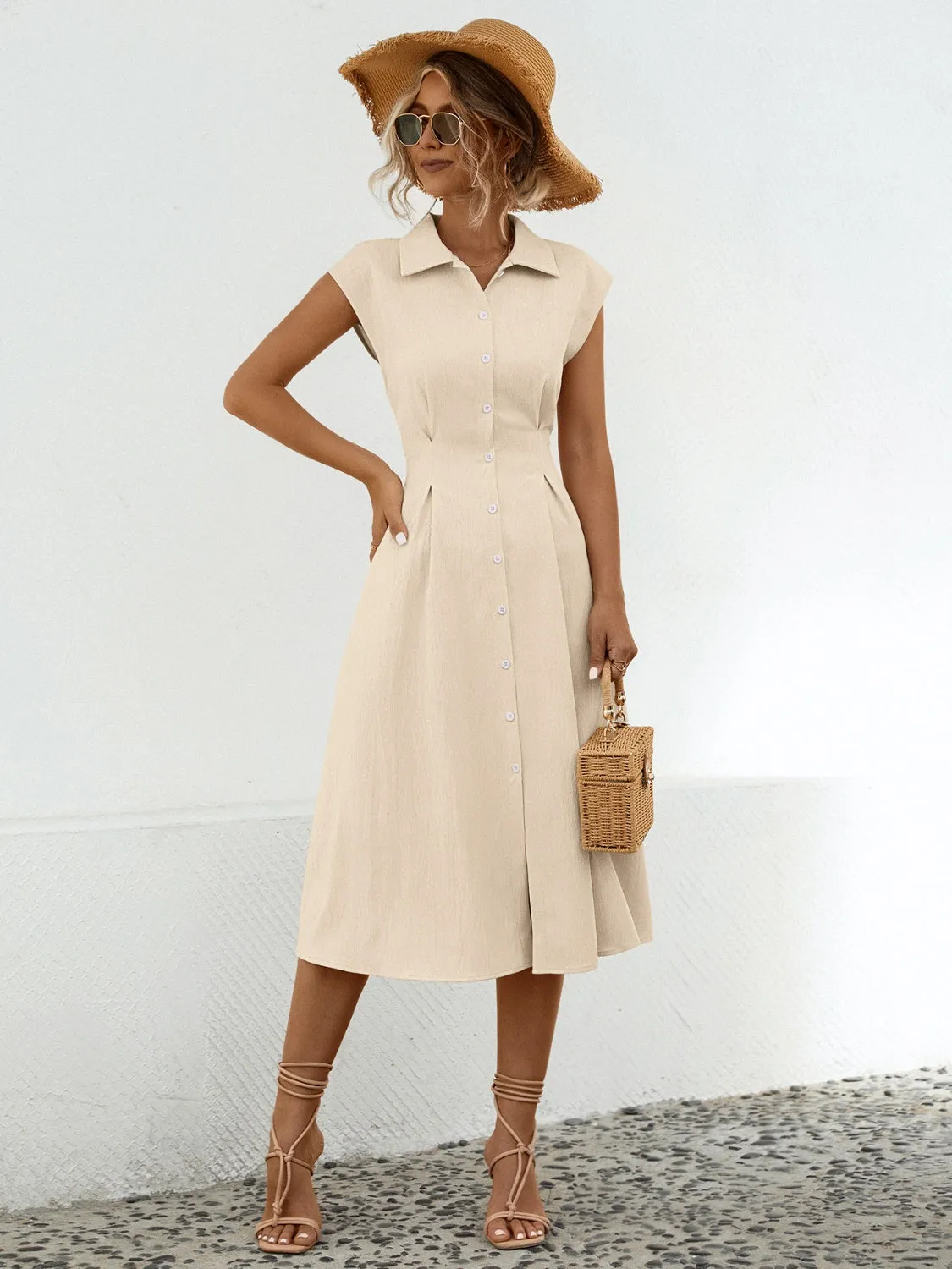 Button Up Cap Sleeve Midi Dress sold by Charming Charlie product image thumbnail 3