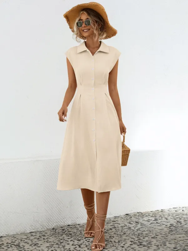 Button Up Cap Sleeve Midi Dress sold by Charming Charlie