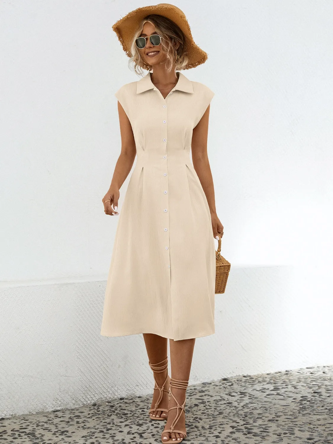 Button Up Cap Sleeve Midi Dress sold by Charming Charlie